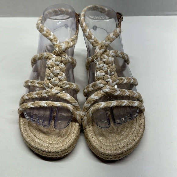 Manebi Yucatan Jute Rope Braided Espadrille Flat Sandals Shoes Tan White Size 36 - Picture 2 of 10